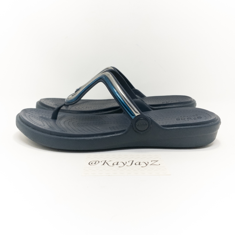Crocs Sanrah Metal Block Navy Flip Flops